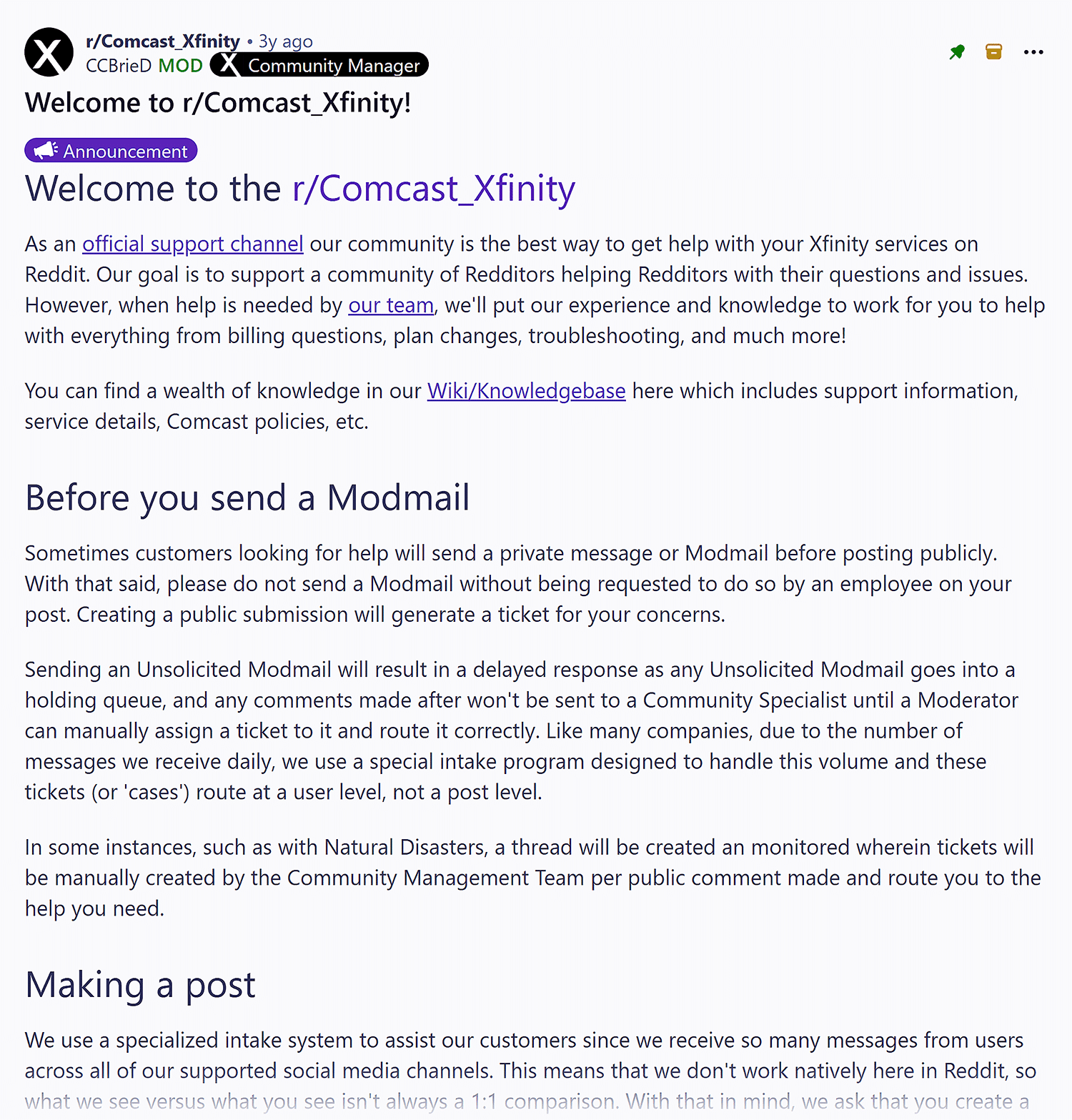 Reddit R Comcast Xfinity Welcome Post