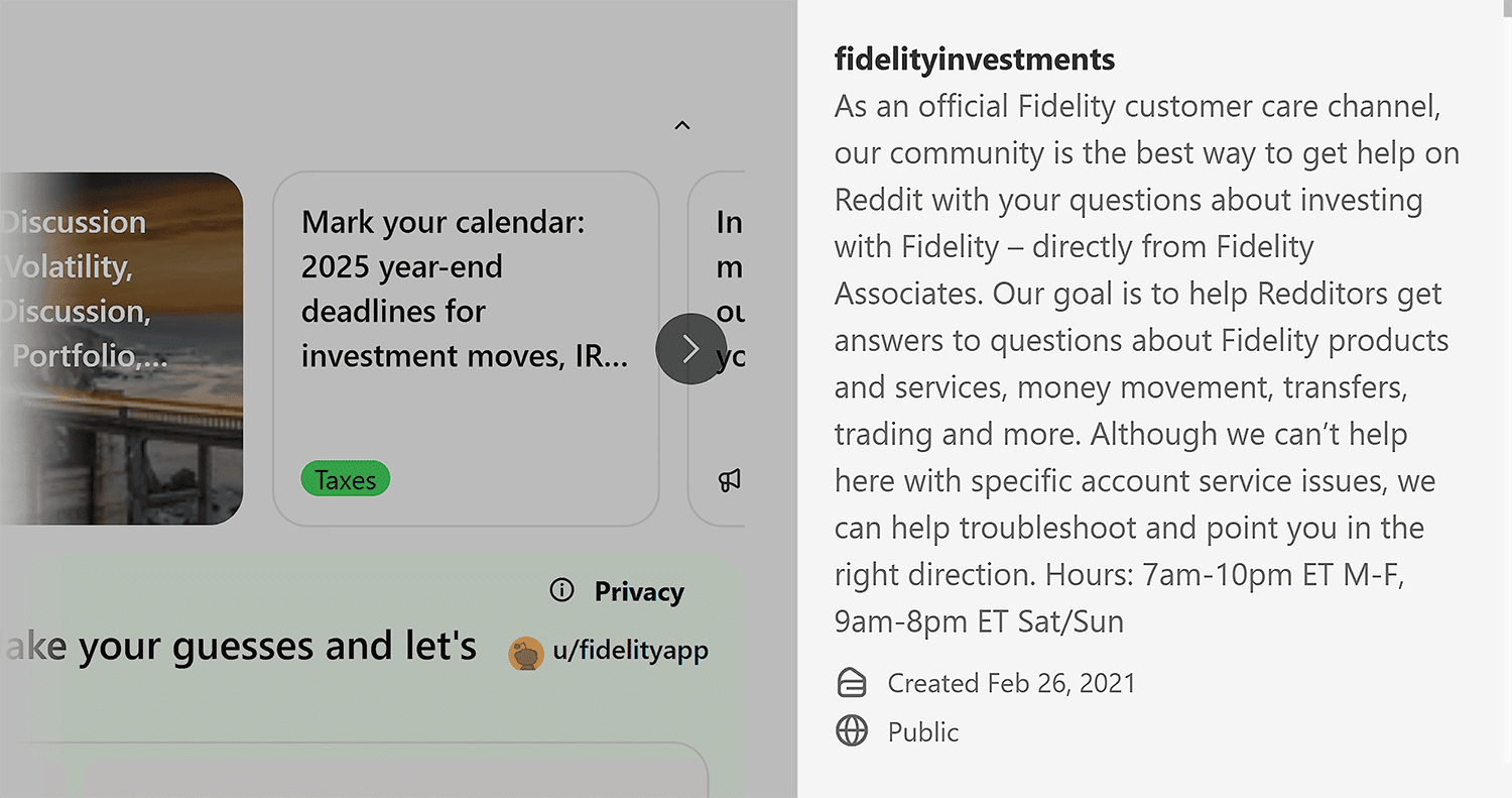 Reddit R Fidelityinvestments Description