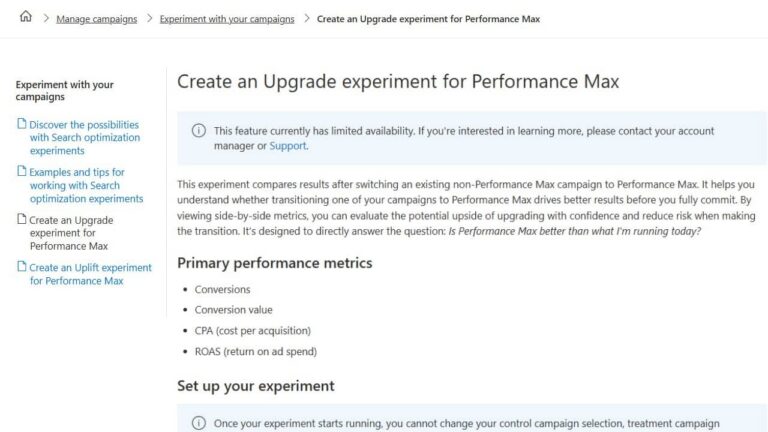 Microsoft Experiments Microsoft expands Performance Max testing with new experiment types