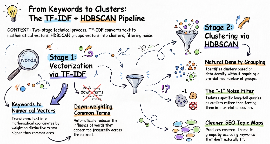 From keywords to clusters