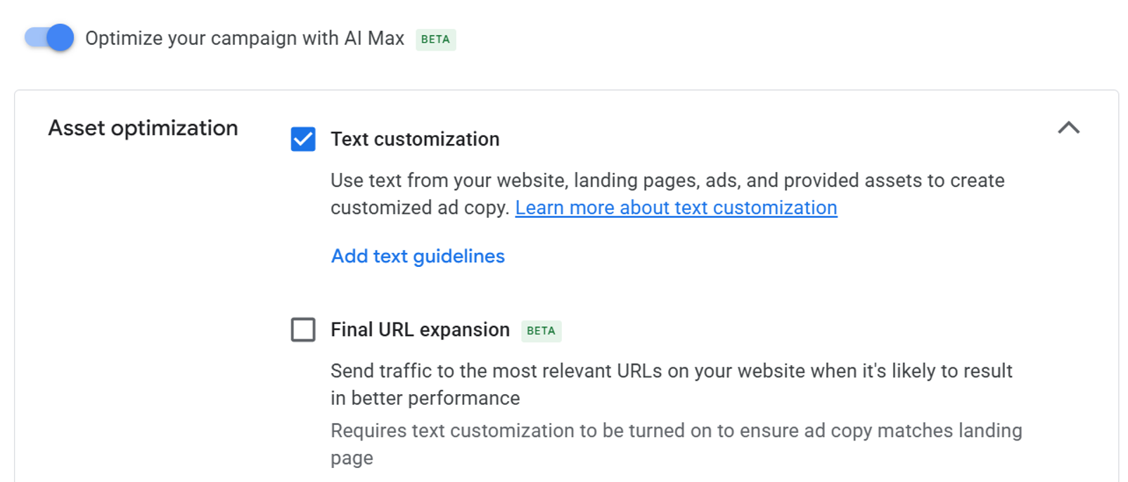 Google Ads AI Max - Asset optimization