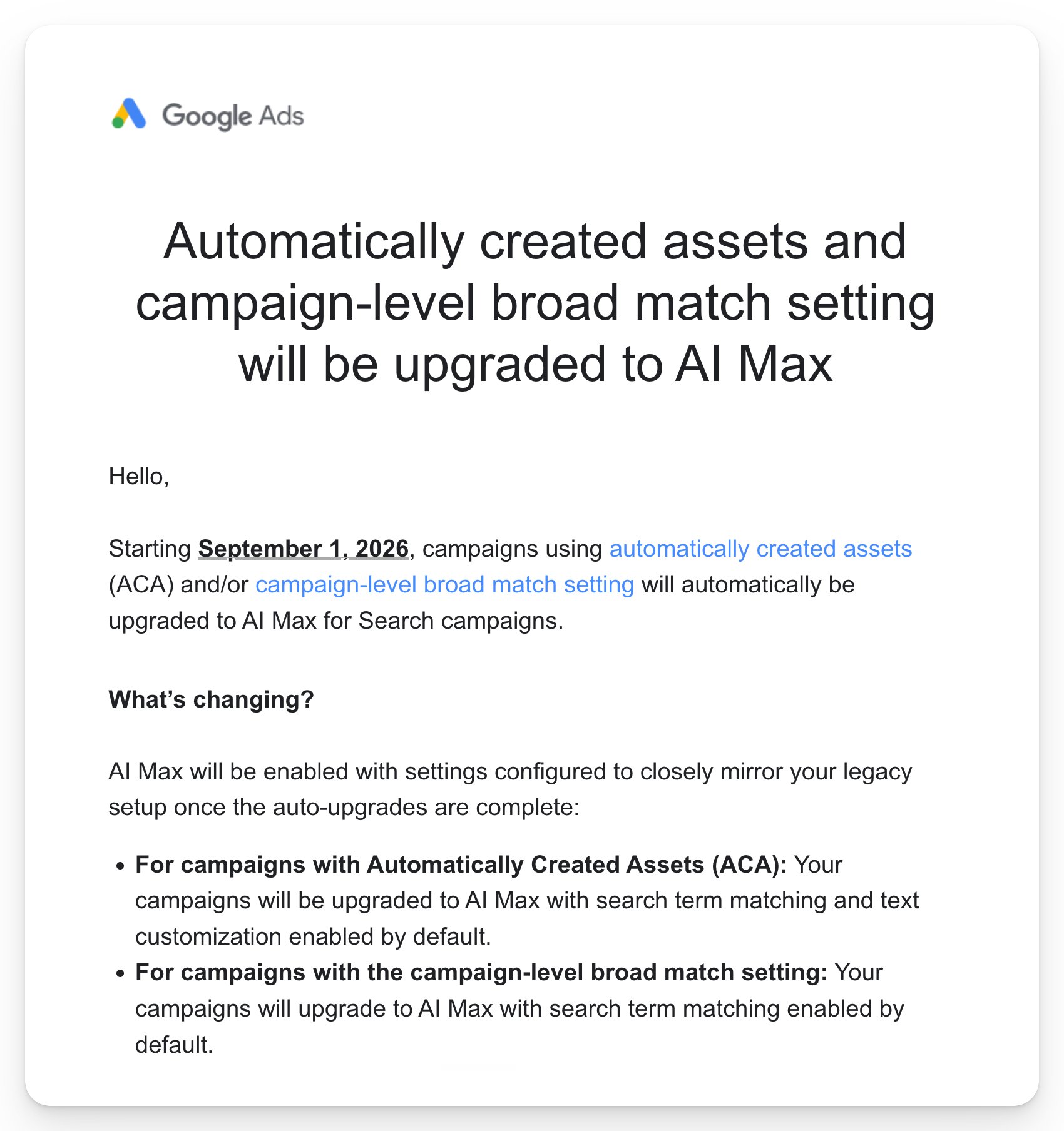 Automatically Created Assets AI Max