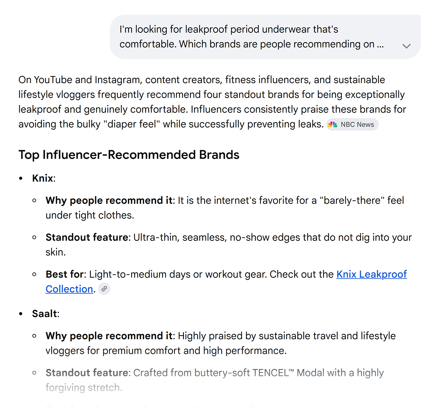 Google Ai Mode Youtube And Instagram Period Underwear Recommendations 1