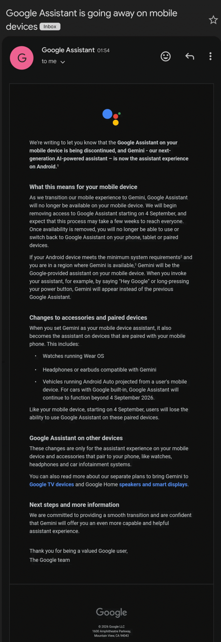 Google Assistant Discontinuation Set for September 4
