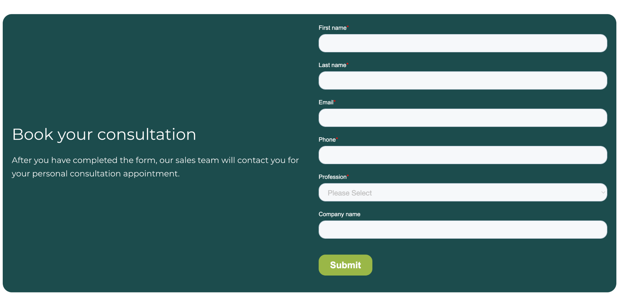 Example of a B2B consultation form
