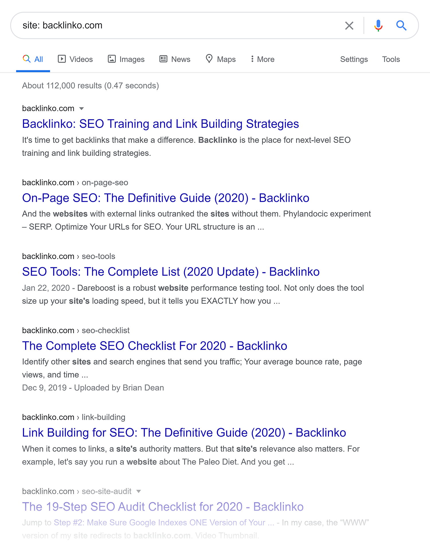 Backlinko Indexed Pages Serp