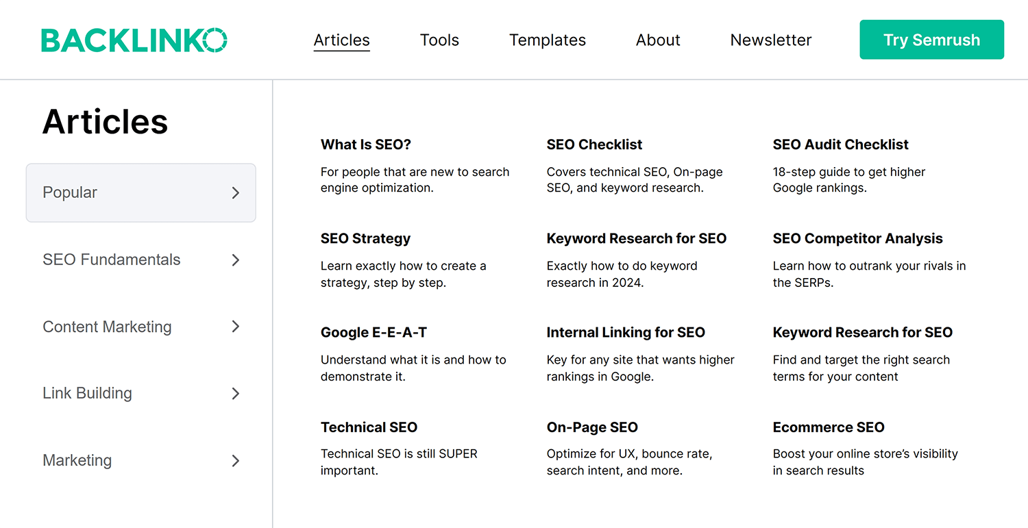Backlinko Main Navigation