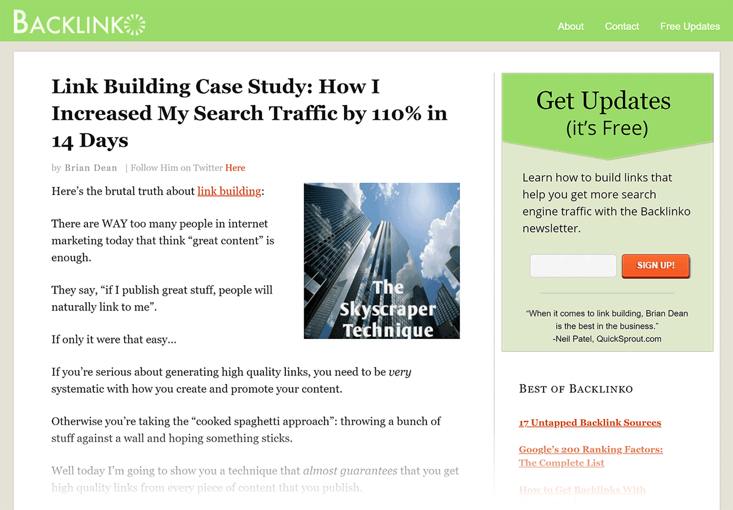 Backlinko Skyscraper Technique Post From 2013
