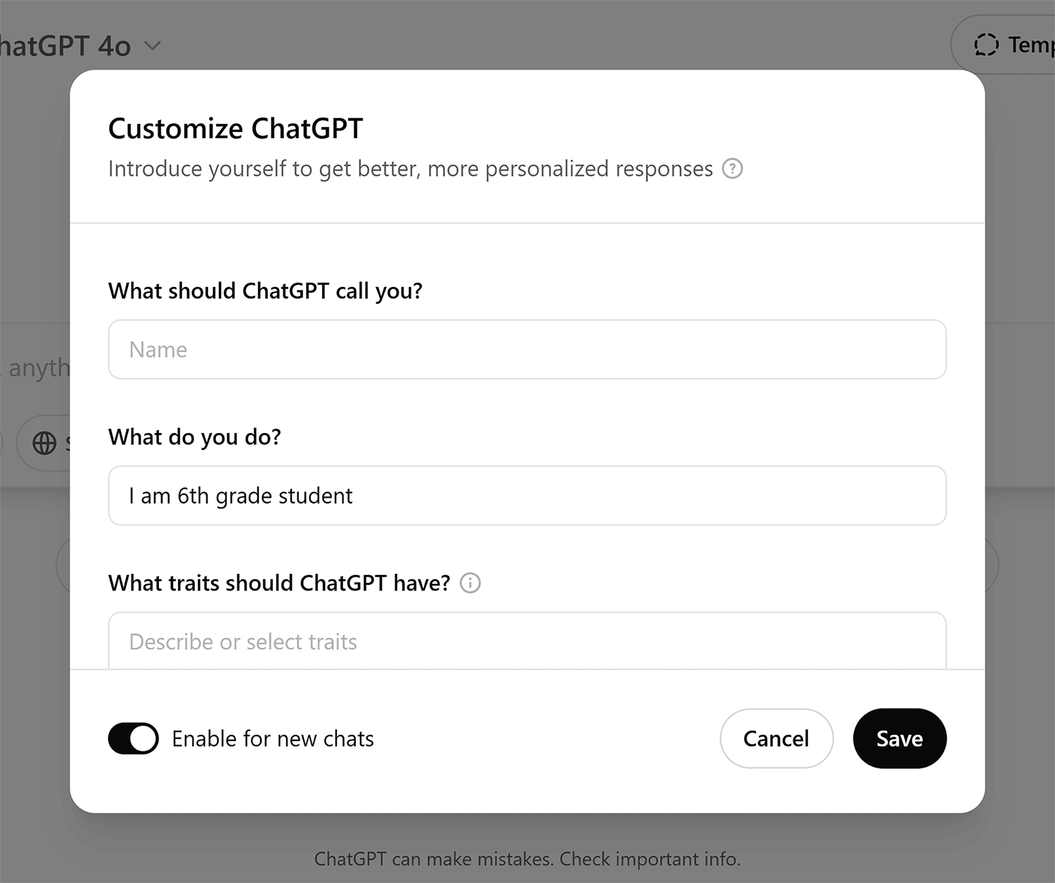 Chatgpt Customize Basic Details