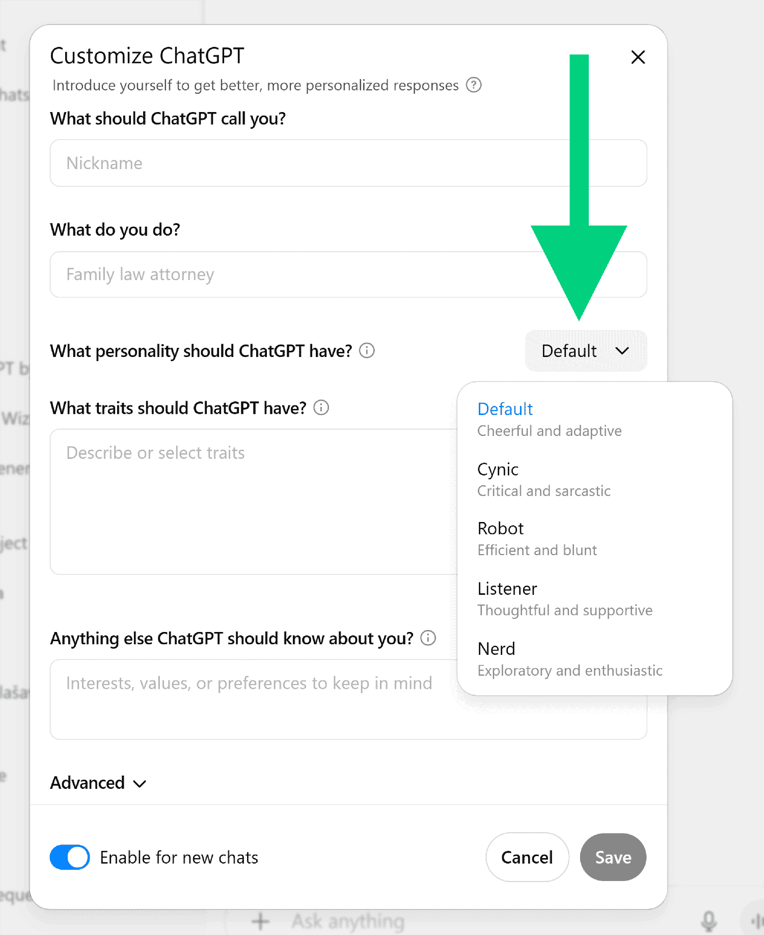 Chatgpt Customize Personallity