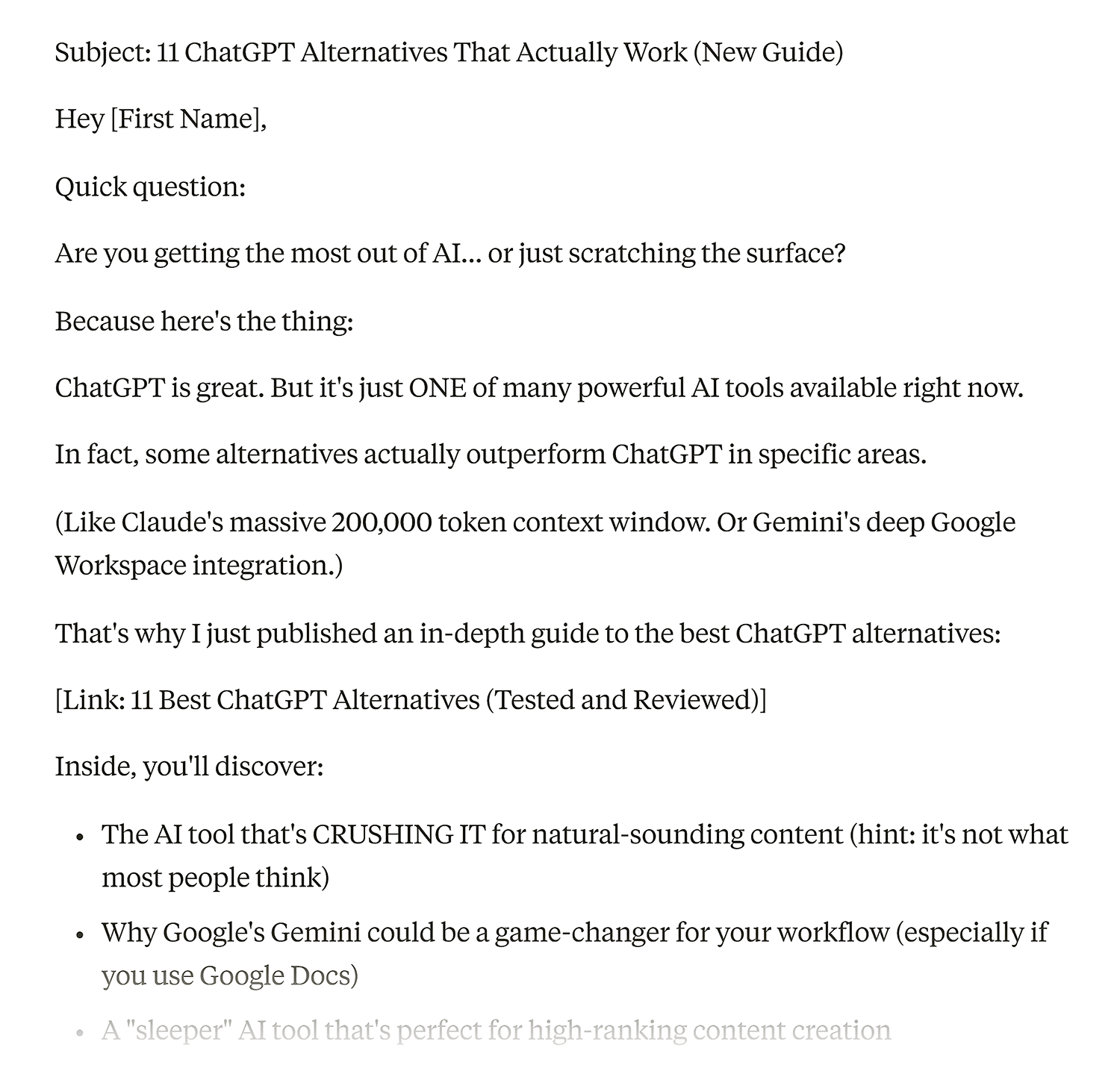 Claude – Creates email in Backlinko brand voice Claude Creates Email In Backlinko Brand Voice