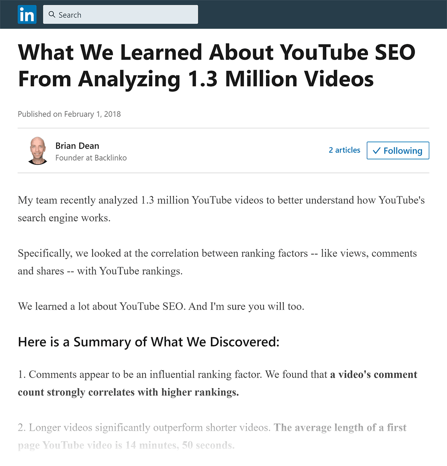Content Republished As Linkedin Article