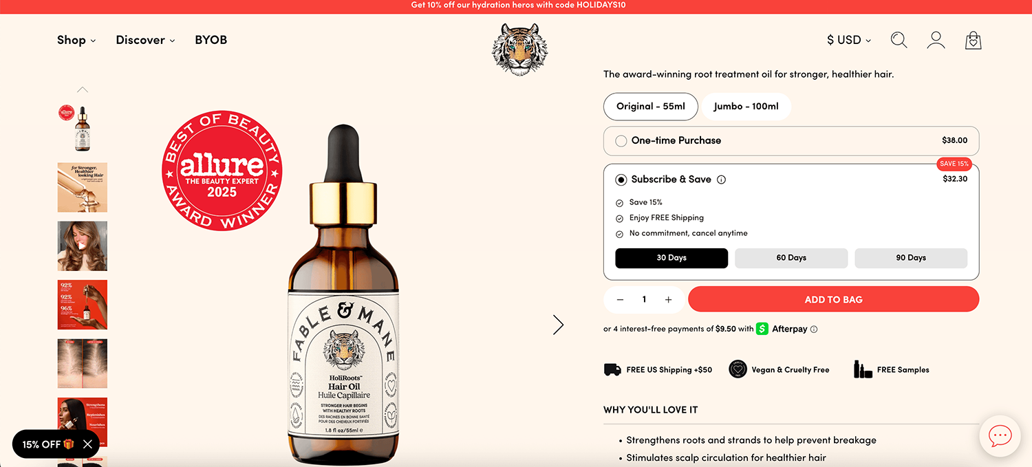 Fableandmane Holiroots Hair Oil