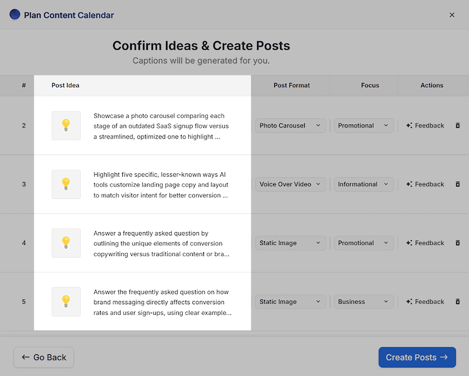 Flick Plan Content Calendar Confirm Ideas