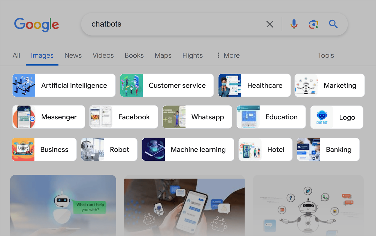 Google Images Search Chatbots Results