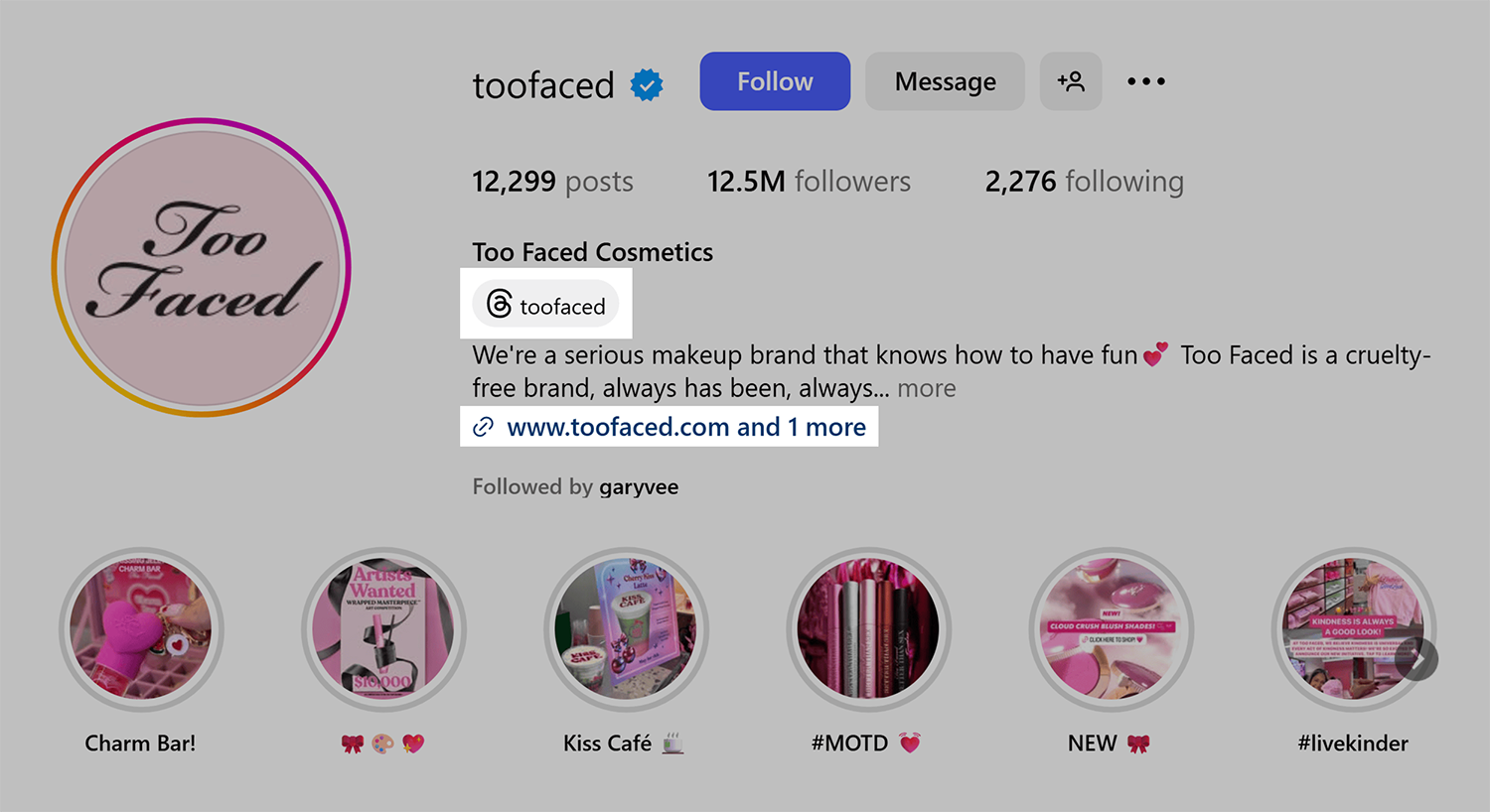 Instagram – Too Faced – Shop button & links Instagram Toofaced Shop Button And Links