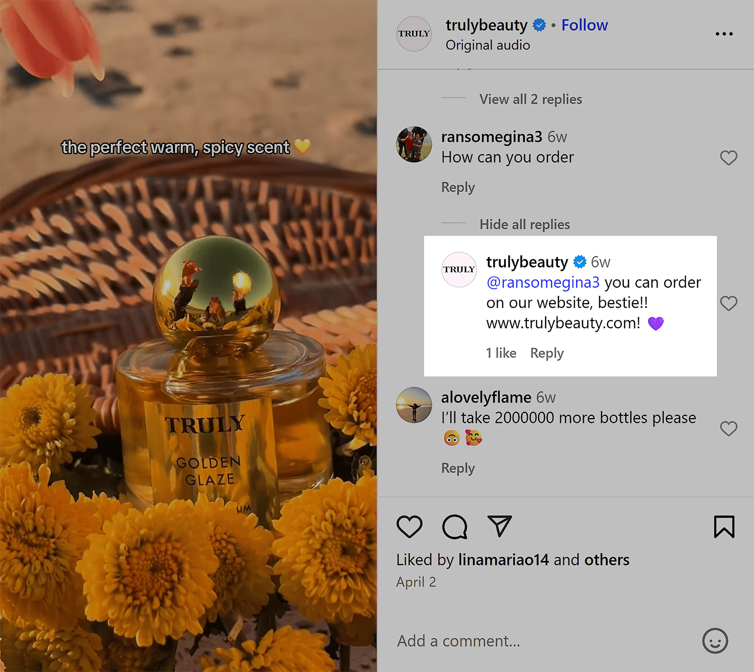 Instagram – Truly Beauty – Comments engagement Instagram Truly Beauty Comments Engagement