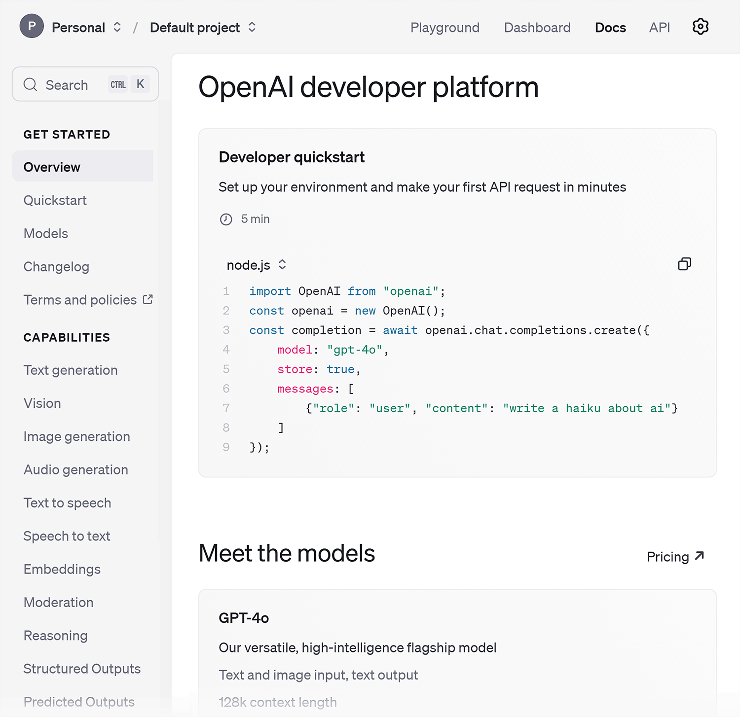 OpenAI Playground – Docs overview Platform Openai Docs Overview