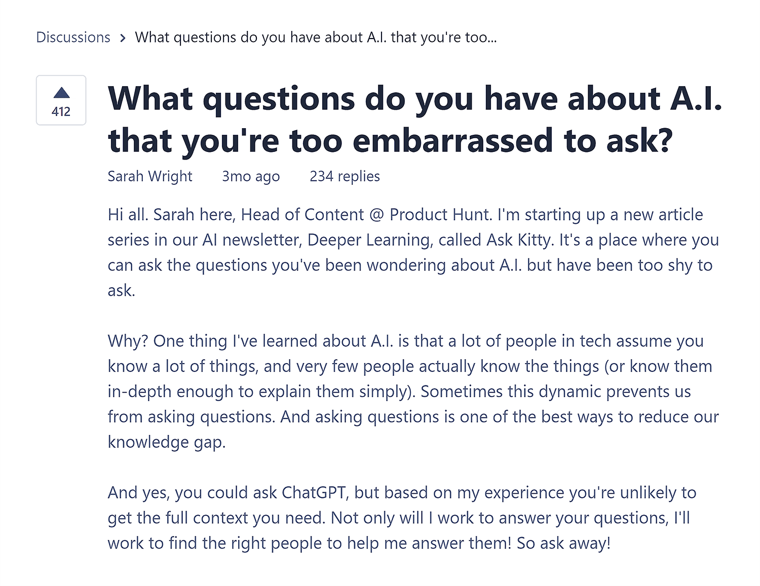 Product Hunt Discussions