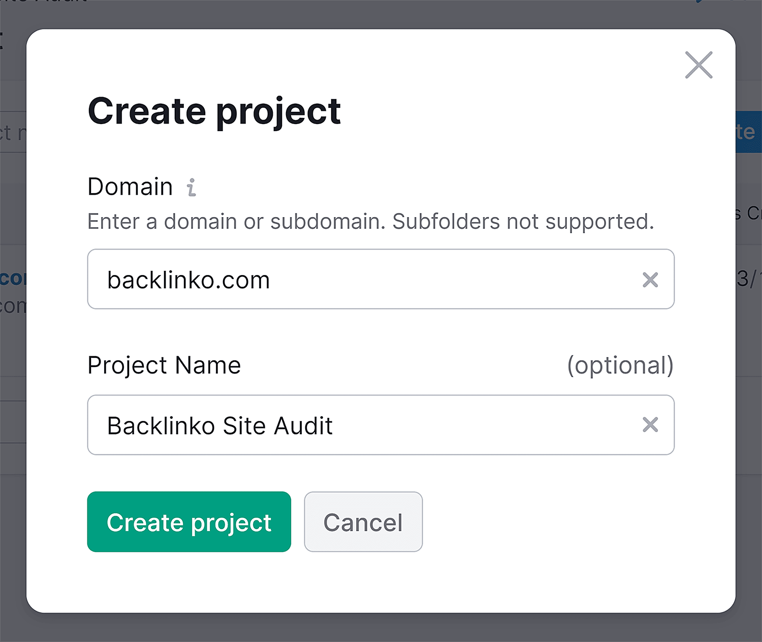 Site Audit Create Project