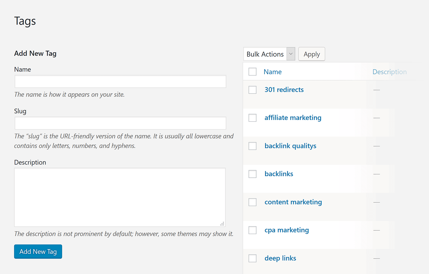 Wordpress Tag Page