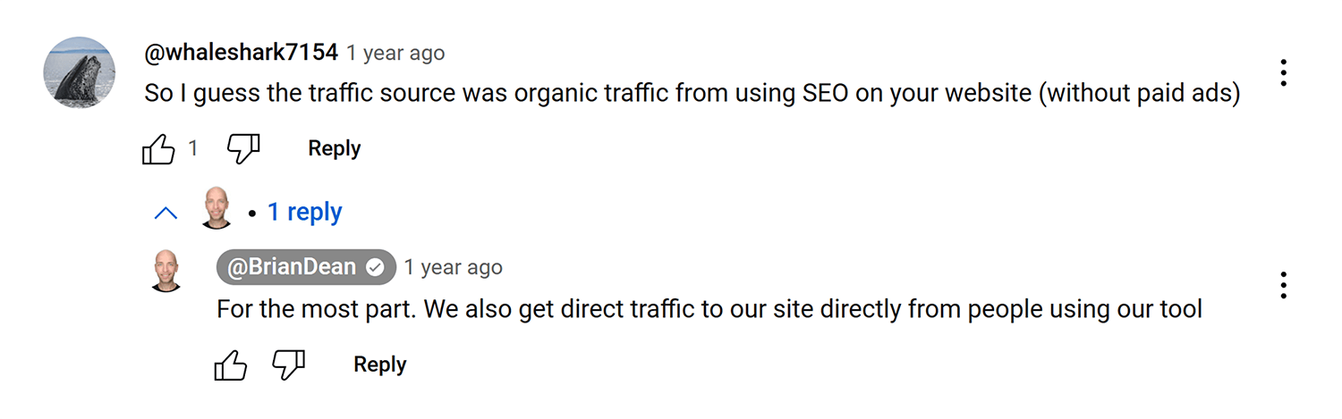 Youtube Brian Dean Comment Reply