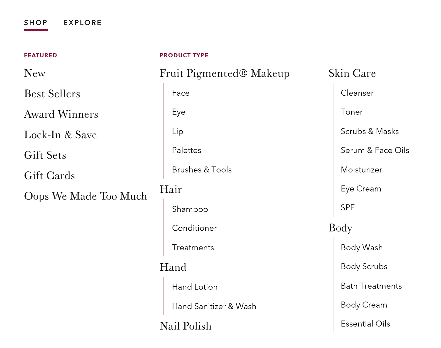 100percentpure Menu