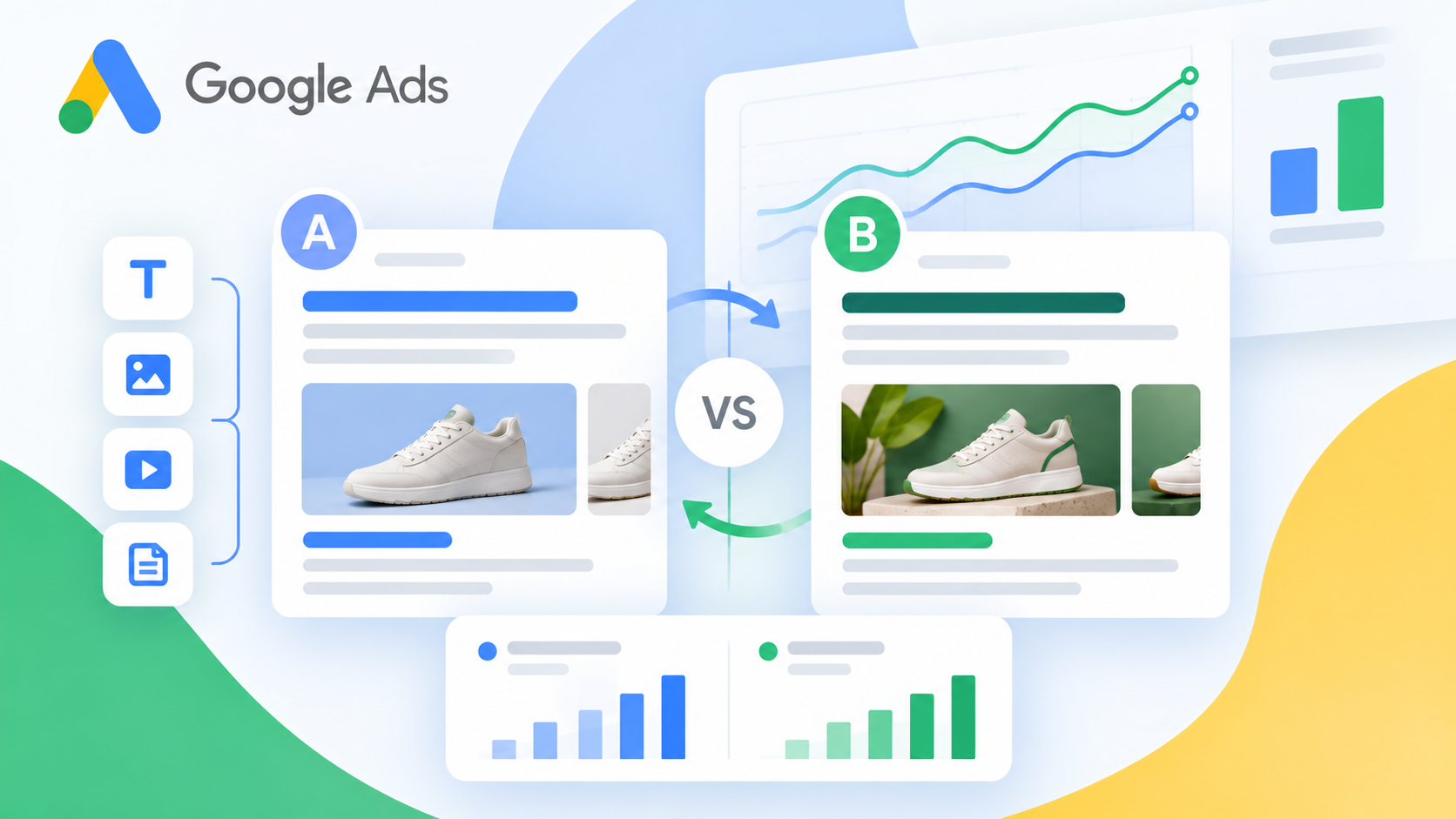 Comparación de una prueba A/B de activos en una campaña de Performance Max de Google Ads
