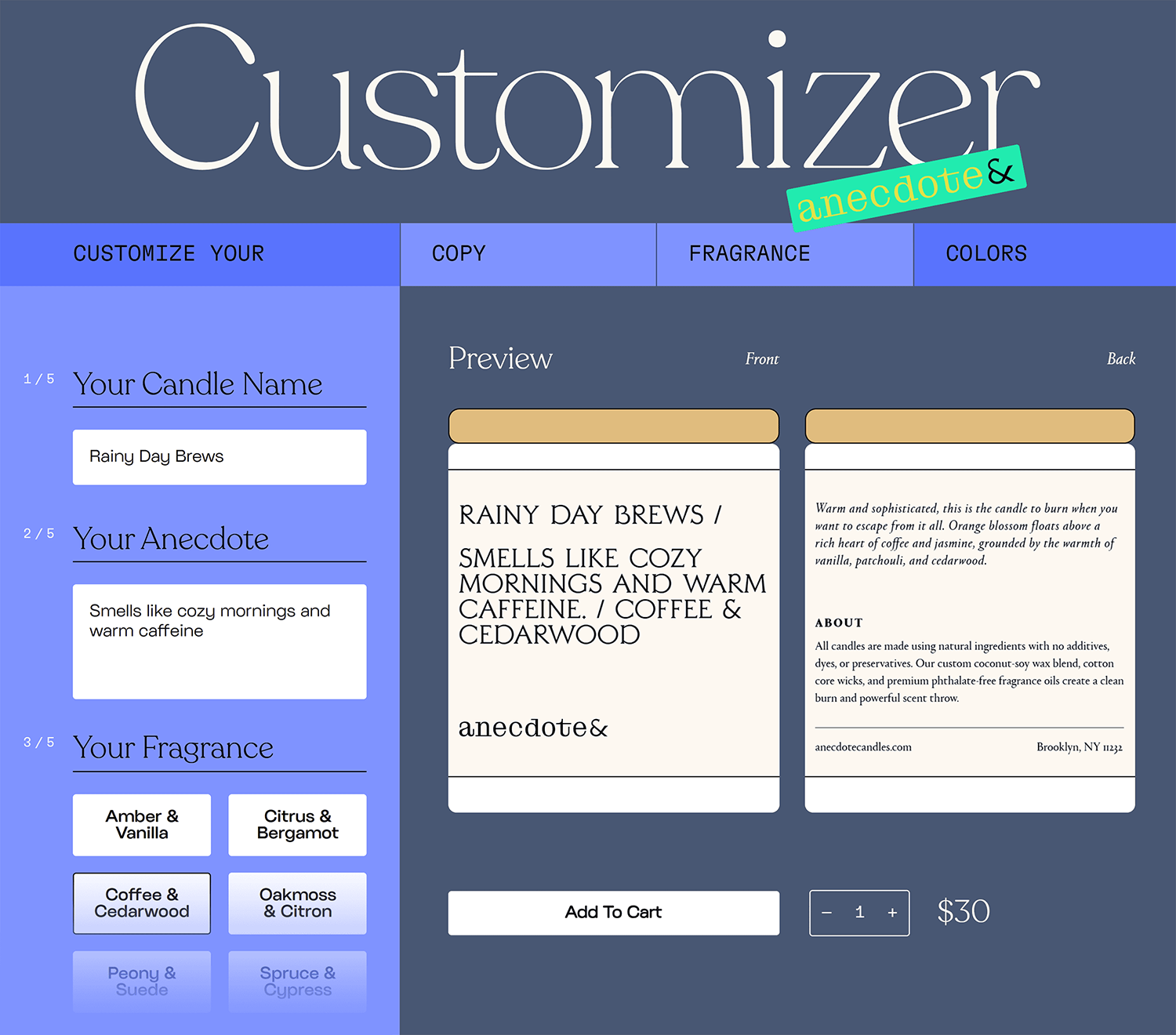 Anecdote Candles Customizer