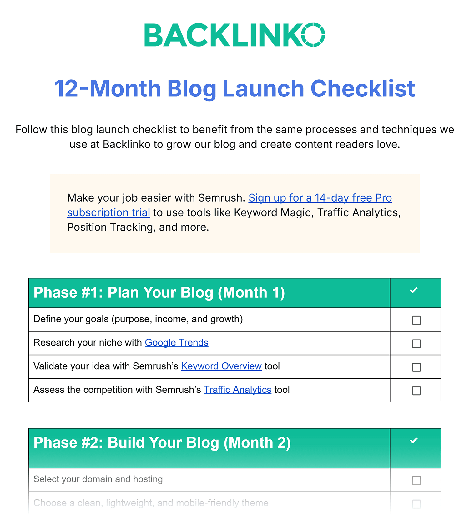 Backlinko Blog Launch Checklist