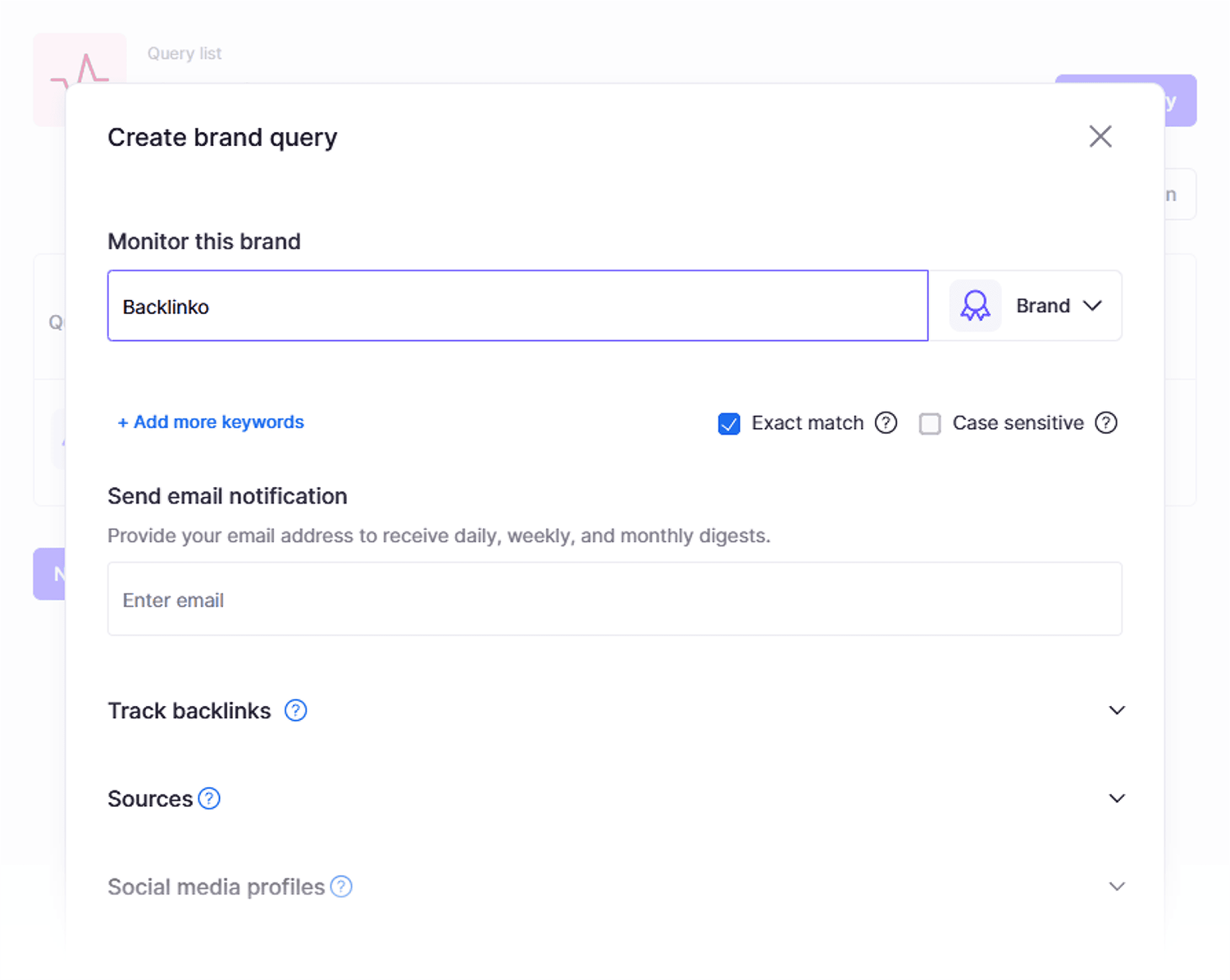 Brand Monitoring Create Query
