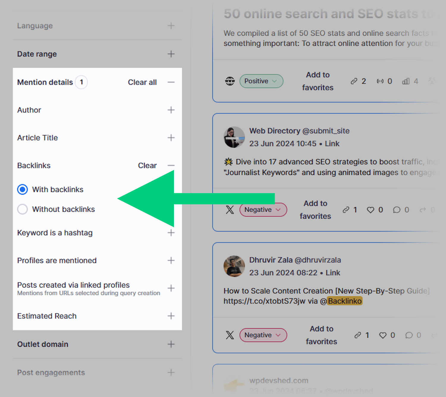 Brand Monitoring Filter Backlinks