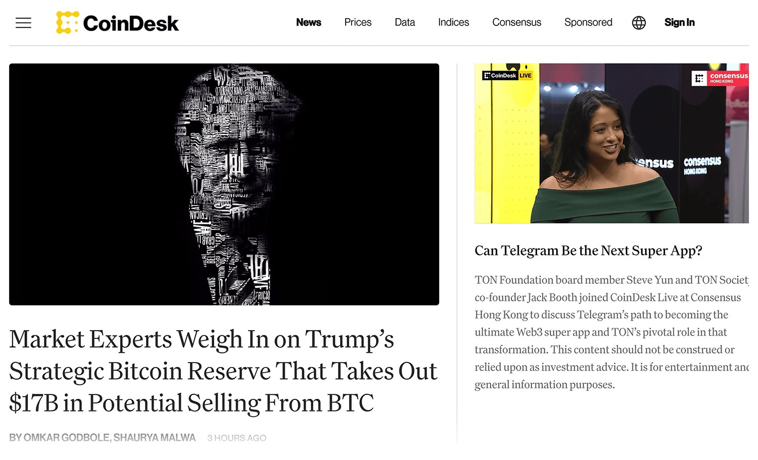 CoinDesk – Homepage Coindesk Homepage