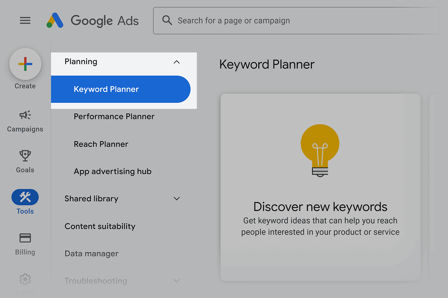 Google Ads Planning Keyword Planner