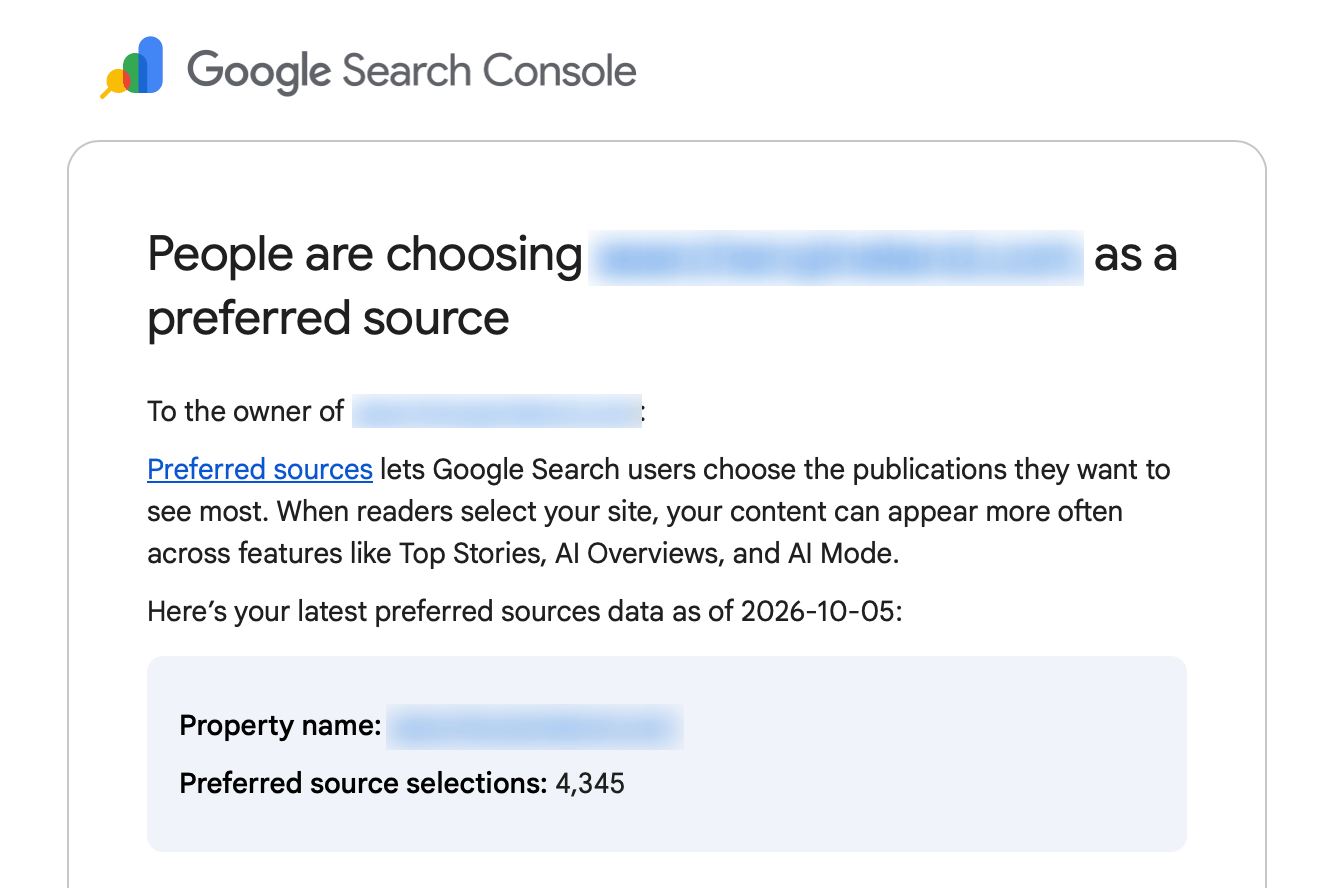 Google Preferred Source Email Data