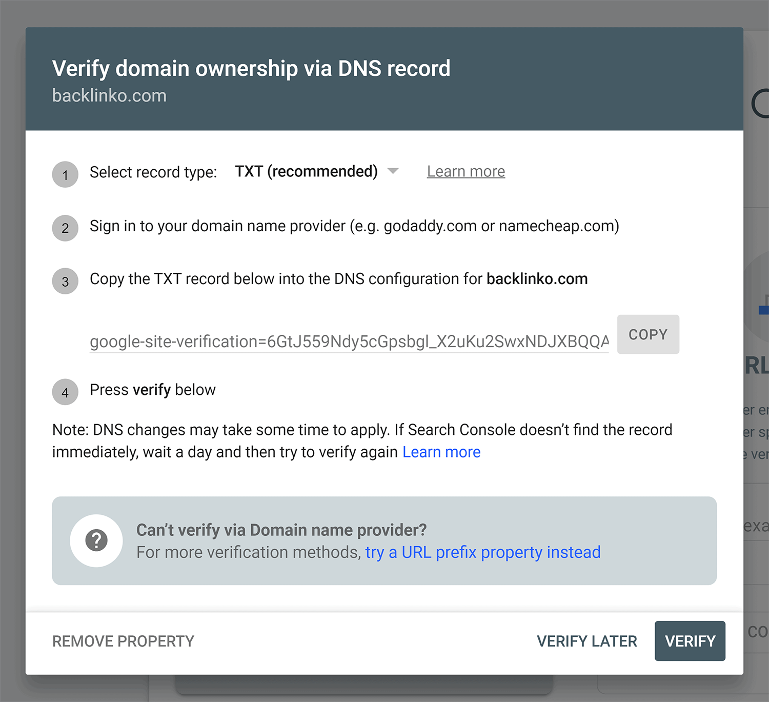 Google Search Console – Verify domain Google Search Console Verify Domain