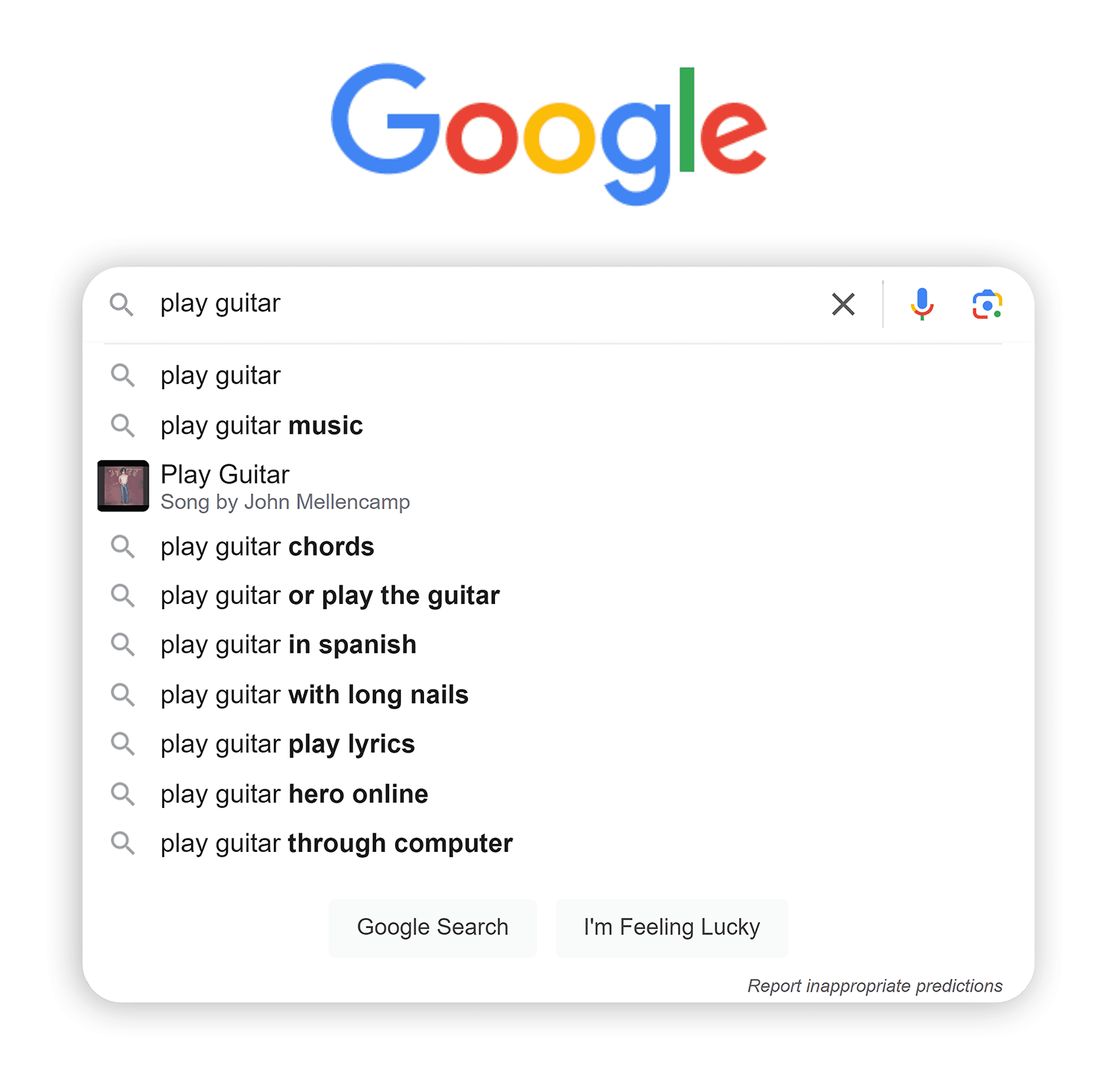Google – Search suggestions – Play guitar Google Search Suggestions Play Guitar