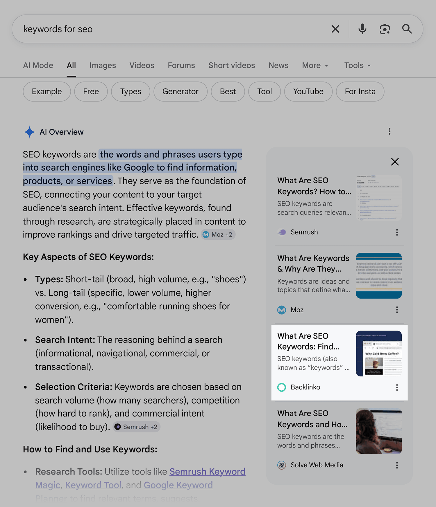 Google SERP – Keywords for SEO – AI Overview – Sources Google Serp Keywords For Seo Ai Overview Sources