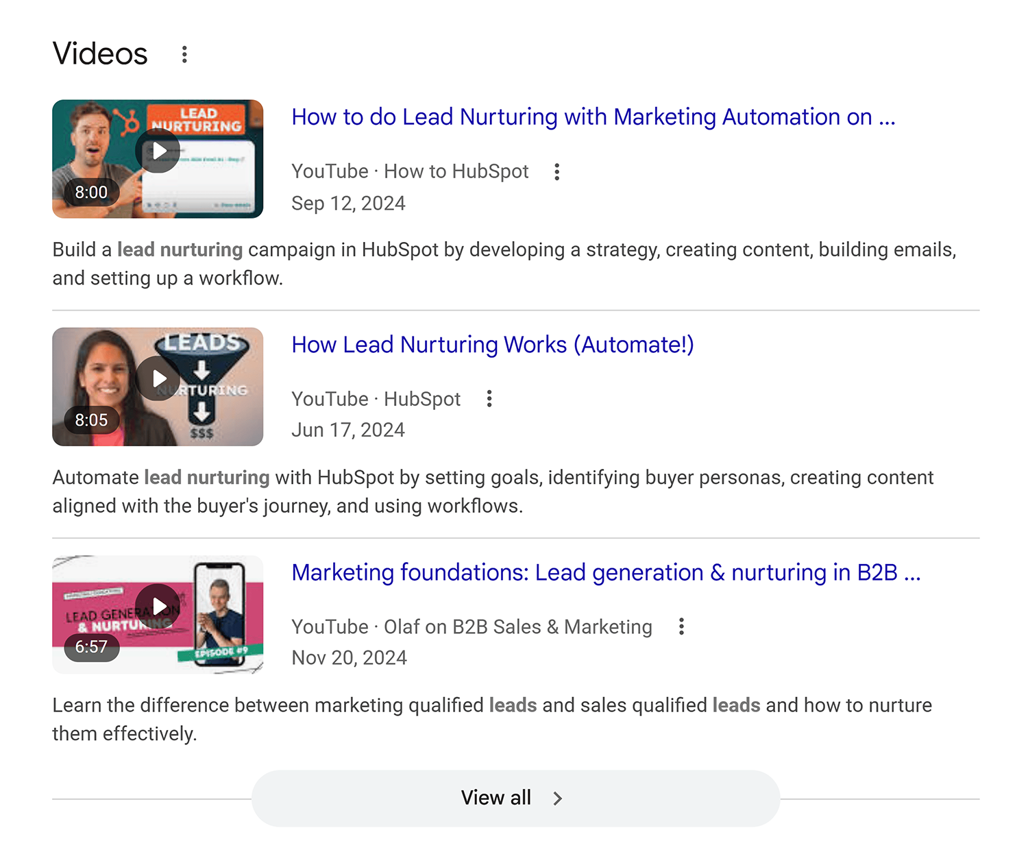 Google SERP – Lead nurturing – Videos Google Serp Lead Nurturing Videos