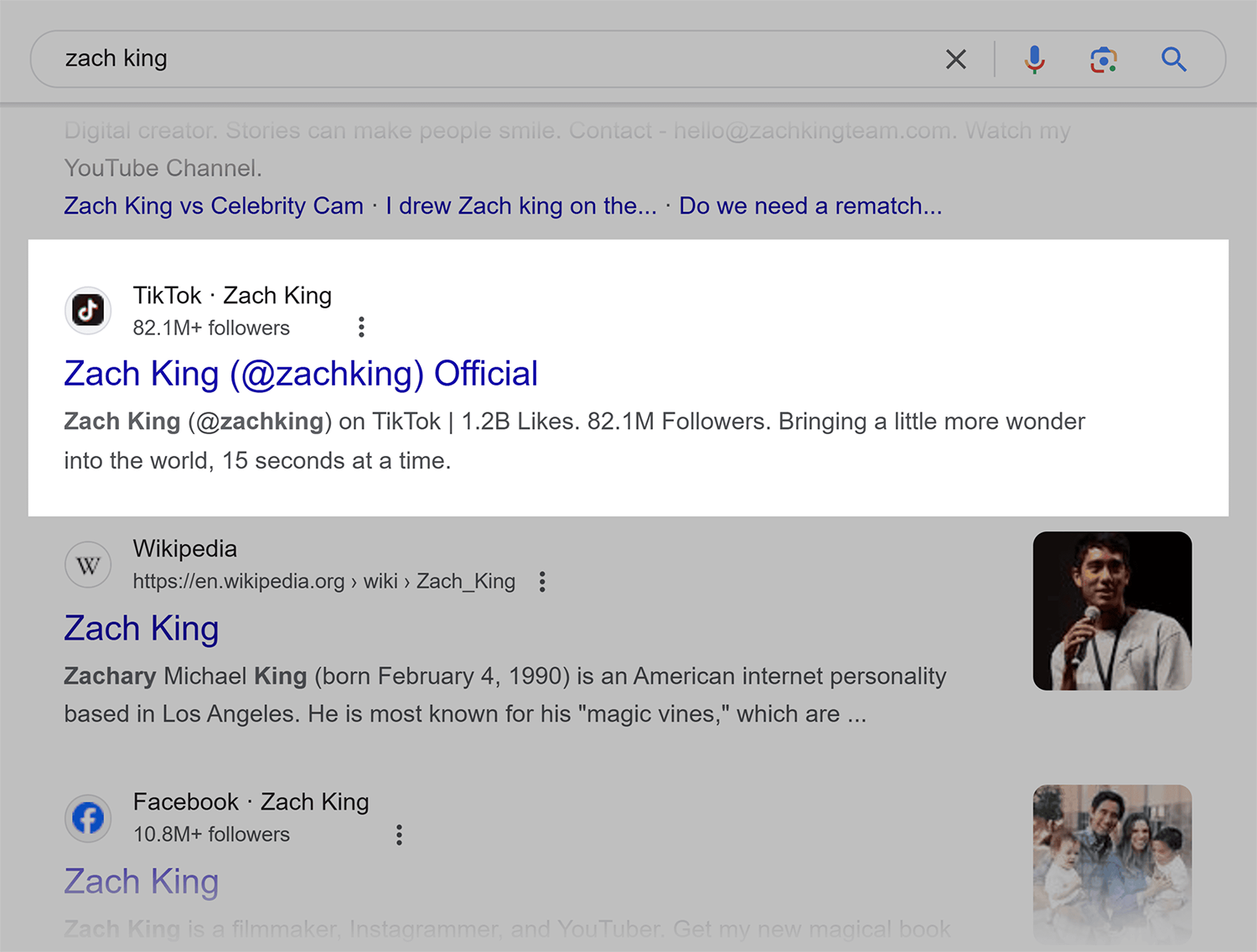 Google SERP – Zach King Google Serp Zach King