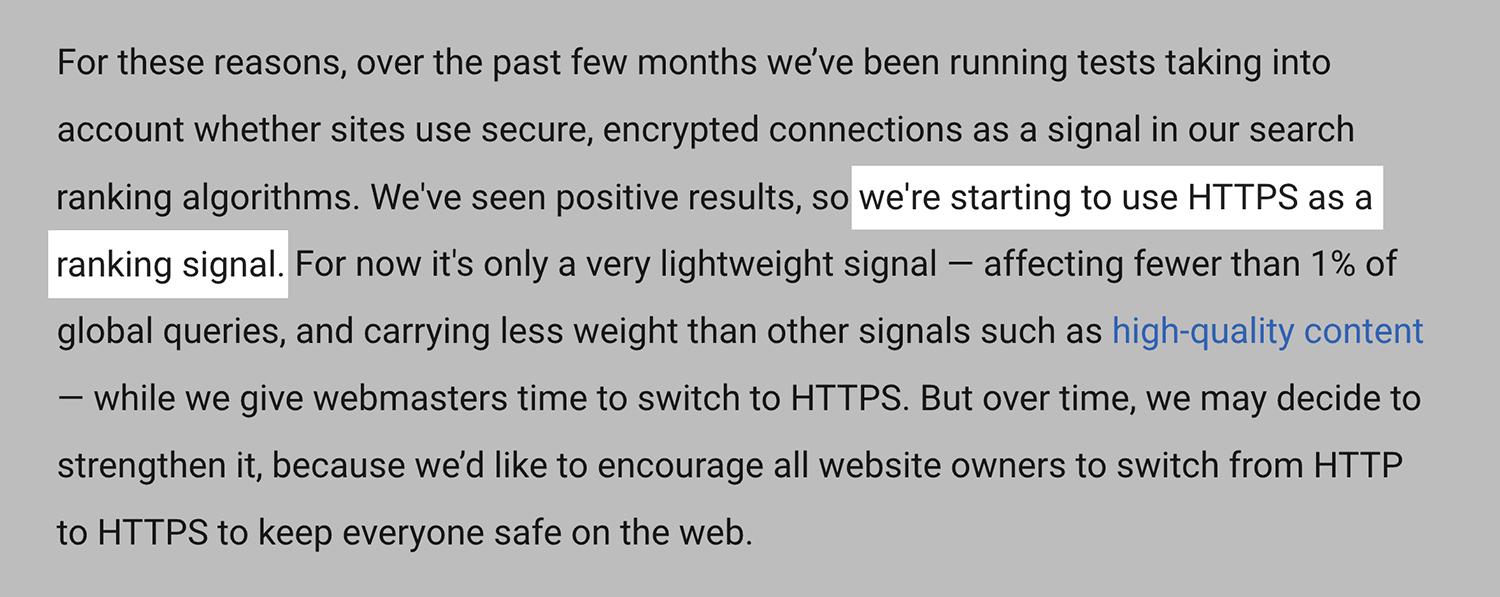 HTTPS sites have a ranking advantage Https Sites Have A Ranking Advantage