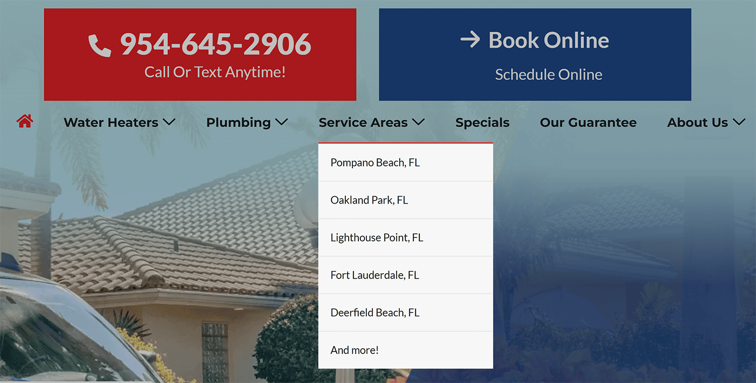 John the Plumber– Service Areas dropdown Johntheplumberfl Service Areas Dropdown