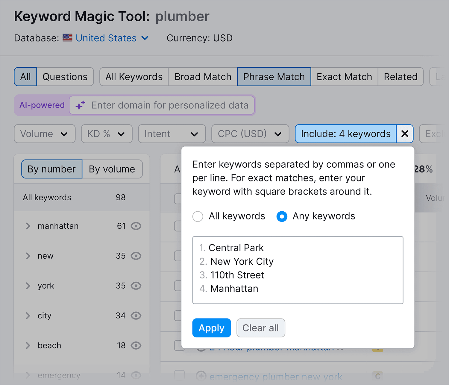 Keyword Magic Tool – Include keywords filter Keyword Magic Tool Include Keywords Filter
