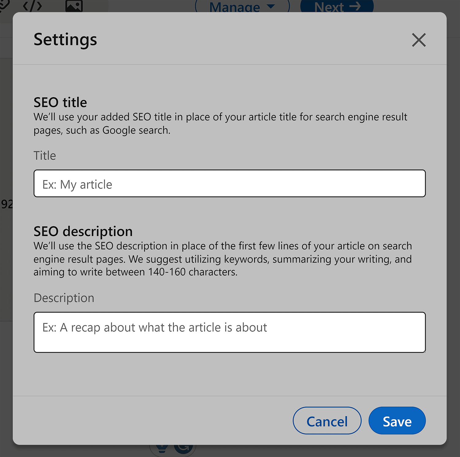 Linkedin Article Settings