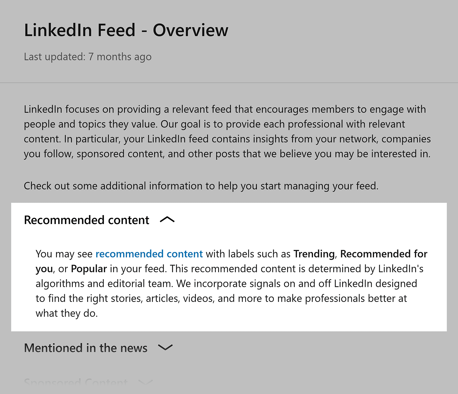 Linkedin Feed Recommended Content