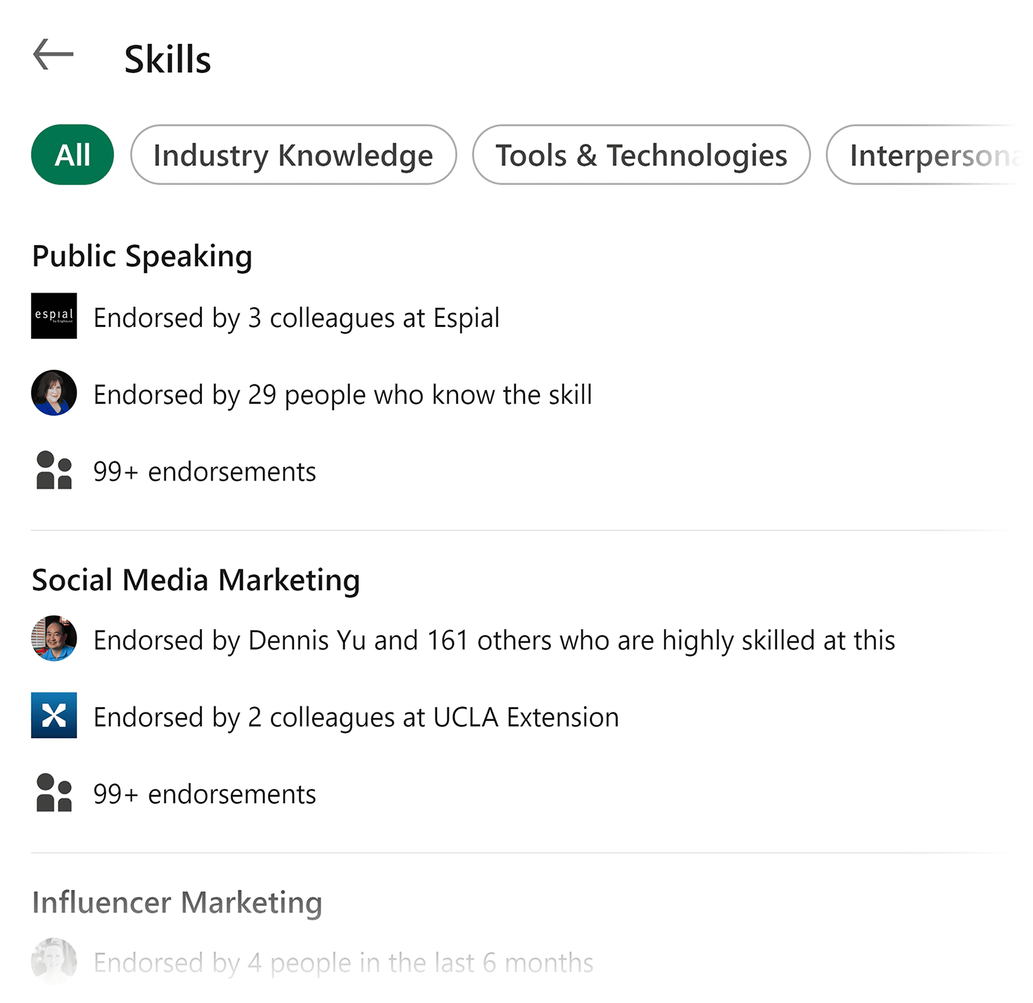 Linkedin Profile Skills