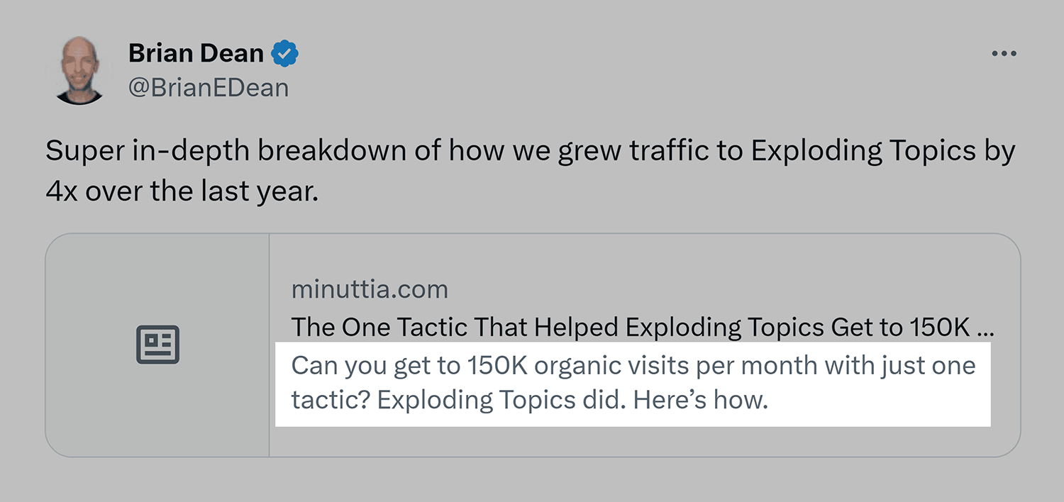 Meta description in X status Meta Description In X Status