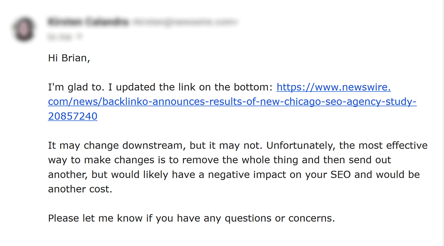 Newswire Email Reply
