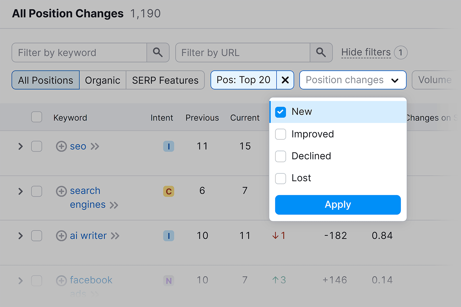 Organic Research Position Change New Filter