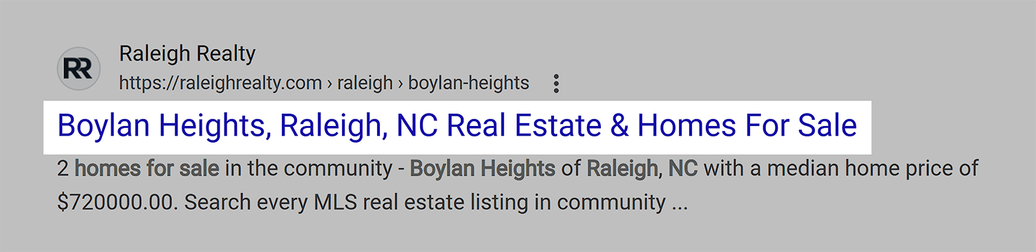 Raleigh Realtys Listing Title Tag